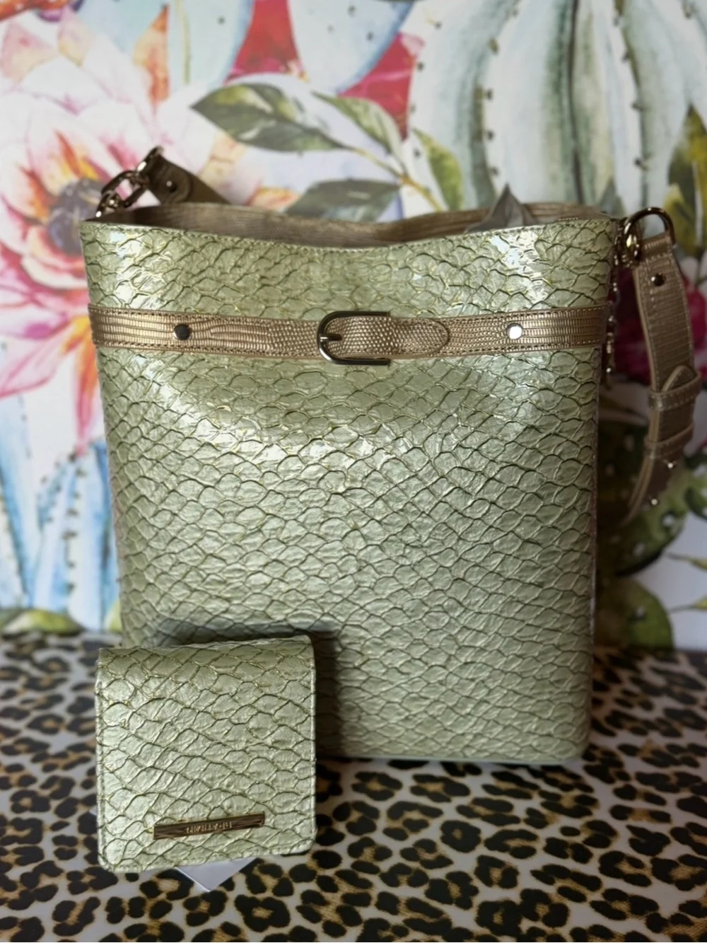 BRAHMIN CELINA MINT NOVELLA BAG WITH MATCHING JANE WALLET NWT GREEN SET